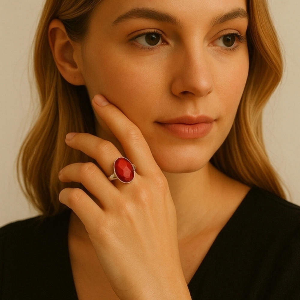 Ruby Sterling Silver Statement Ring Size 7.5 - image 3